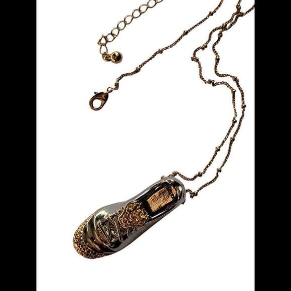 Silver and Gold Tone Athletic Cleats Pendant with Necklace - Picture 2 of 7